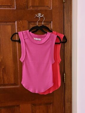 FREE PEOPLE Lot of 2 Kate Ribbed Tank Tops Sleeveless Tees Pink NWOT Sz S
